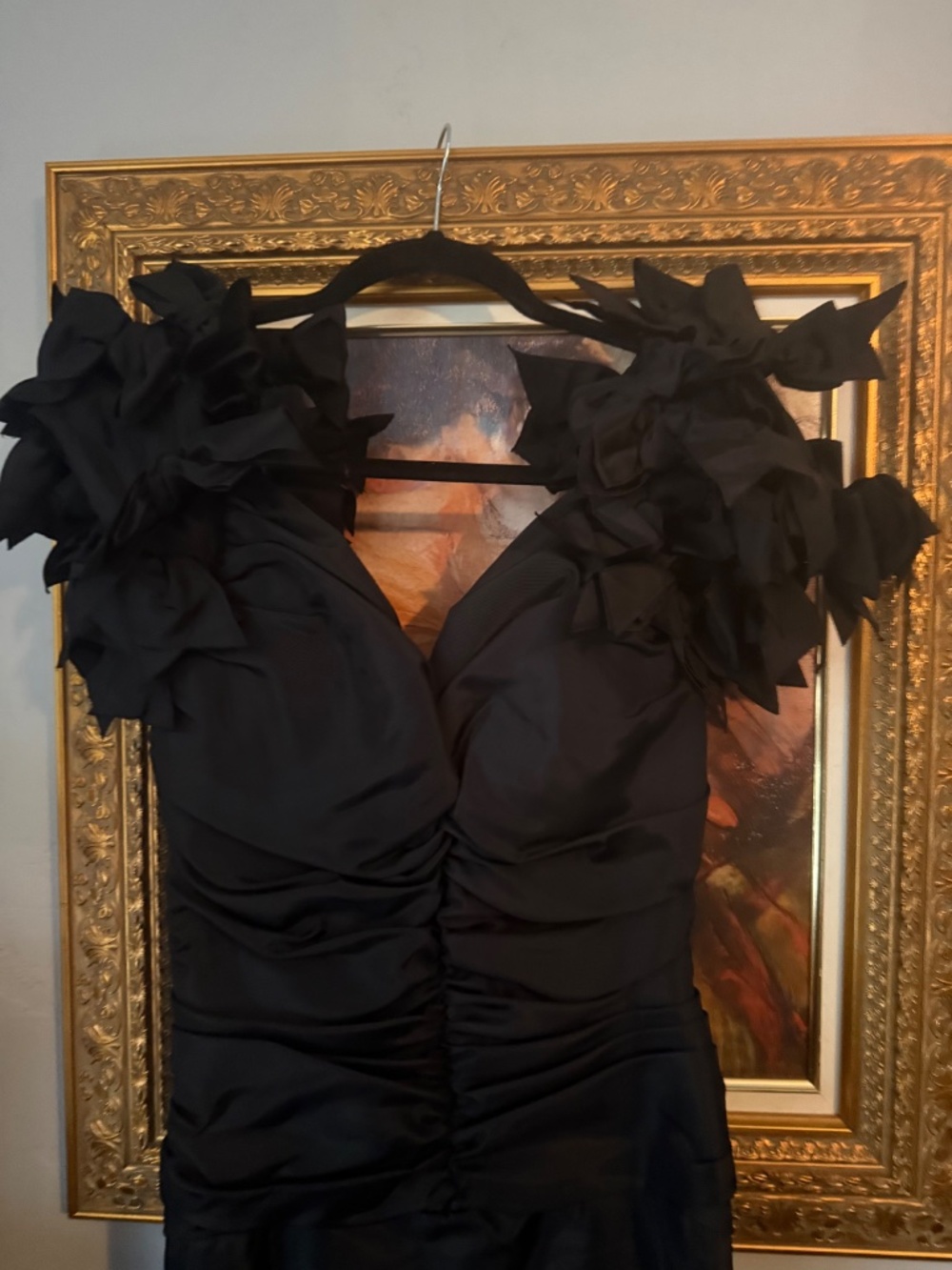 Vintage Zum Zum by Niki Livas Black Ruched Ruffle Shoulder Mermaid Gown - Picture 6 of 11